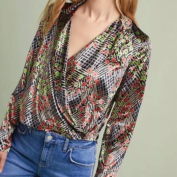 Anthropologie Tops - Ett:twa by Anthropologie Velvet Floral Wrap Blazer Blouse Top sz 10 NWT unique